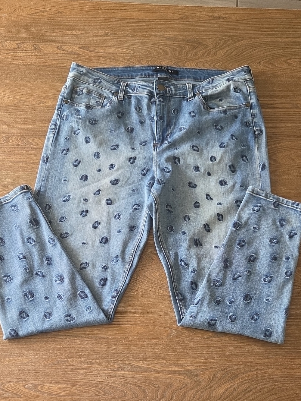 Baccini Light Blue Straight Leg Jeans with Dark Blue Dot Accents